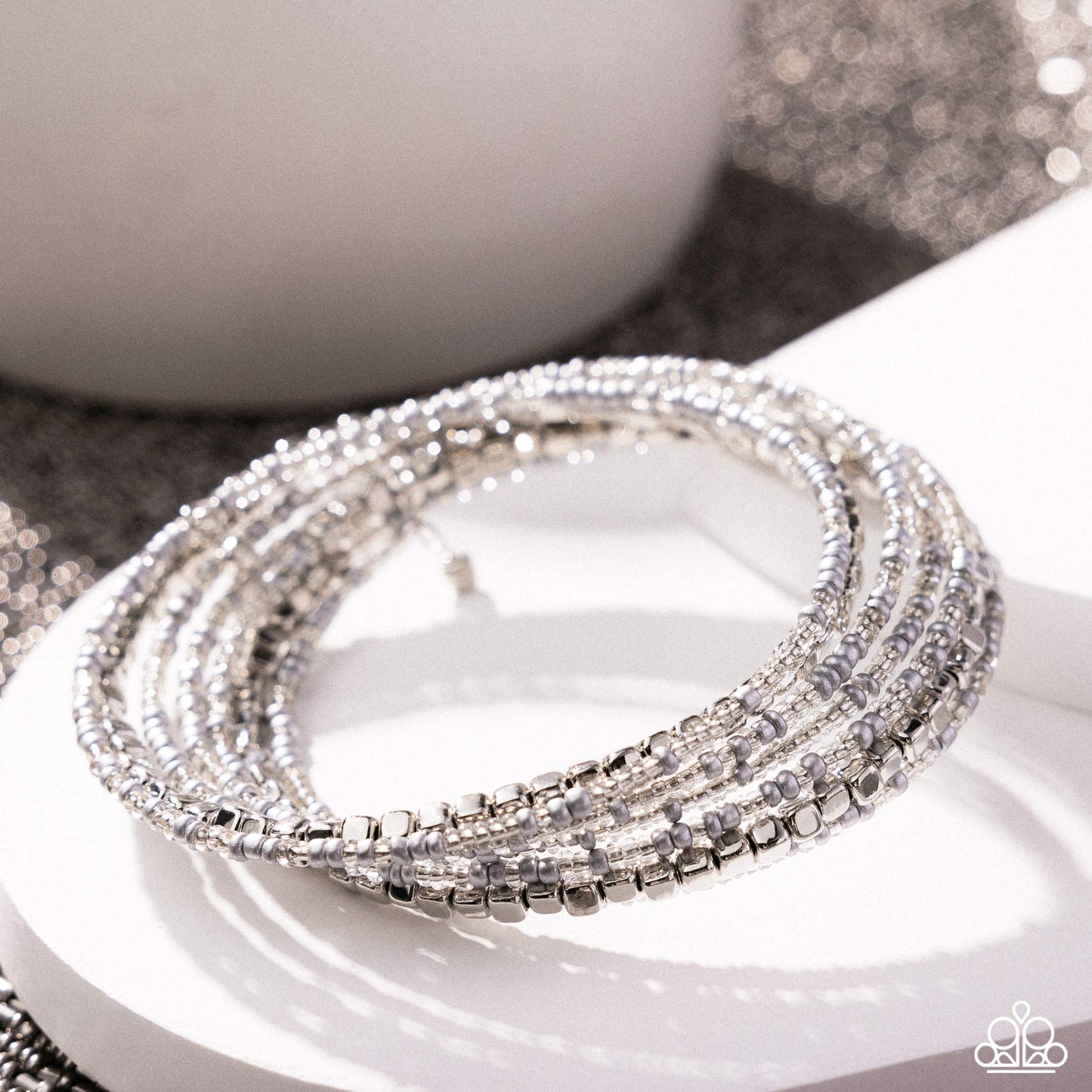 Best Way to Unwind - Silver Cube Beads & Silver Seed Bead Paparazzi Coil Bracelet