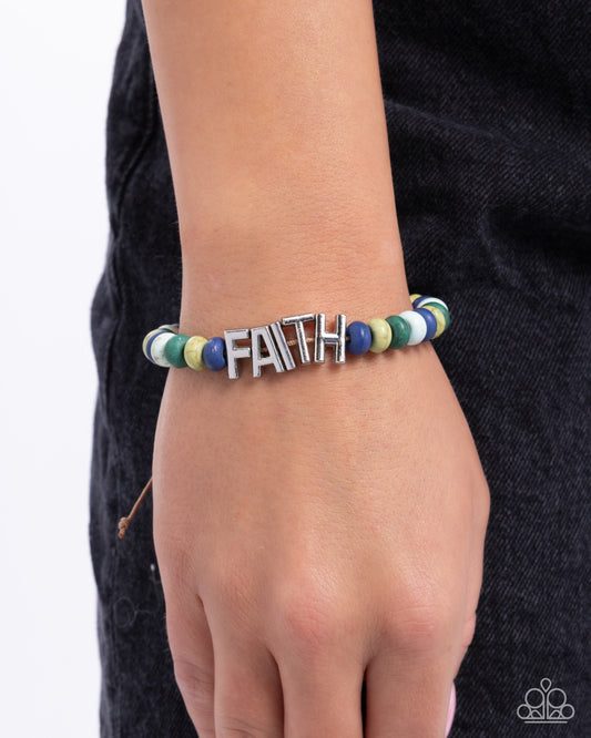 Word of Faith - Green/Navy/Blue Stone Beads & Silver "FAITH" Letters Paparazzi Urban Bracelet