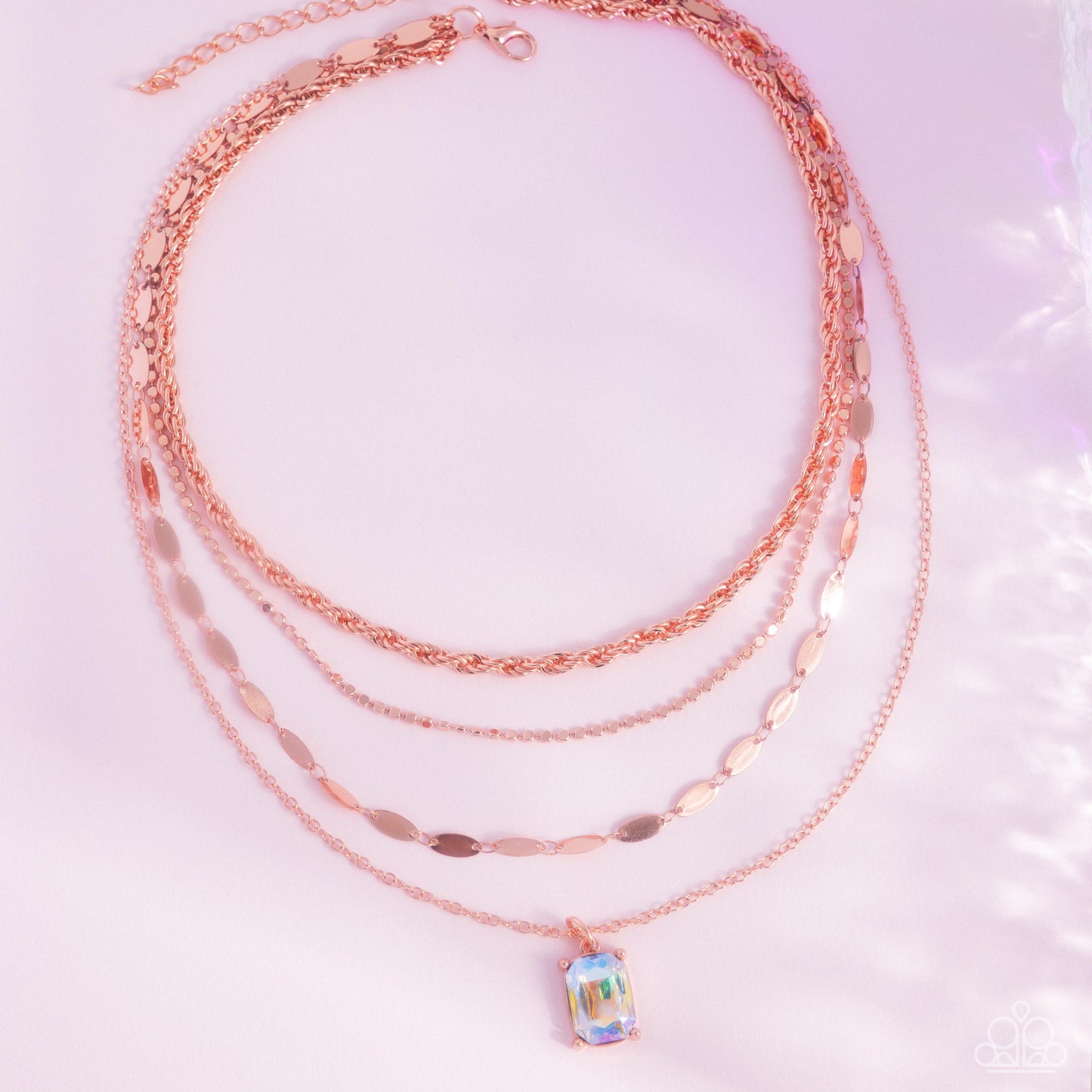 Partnership Promise - Copper Mismatched Chains/UV Gem Paparazzi Necklace & matching earrings