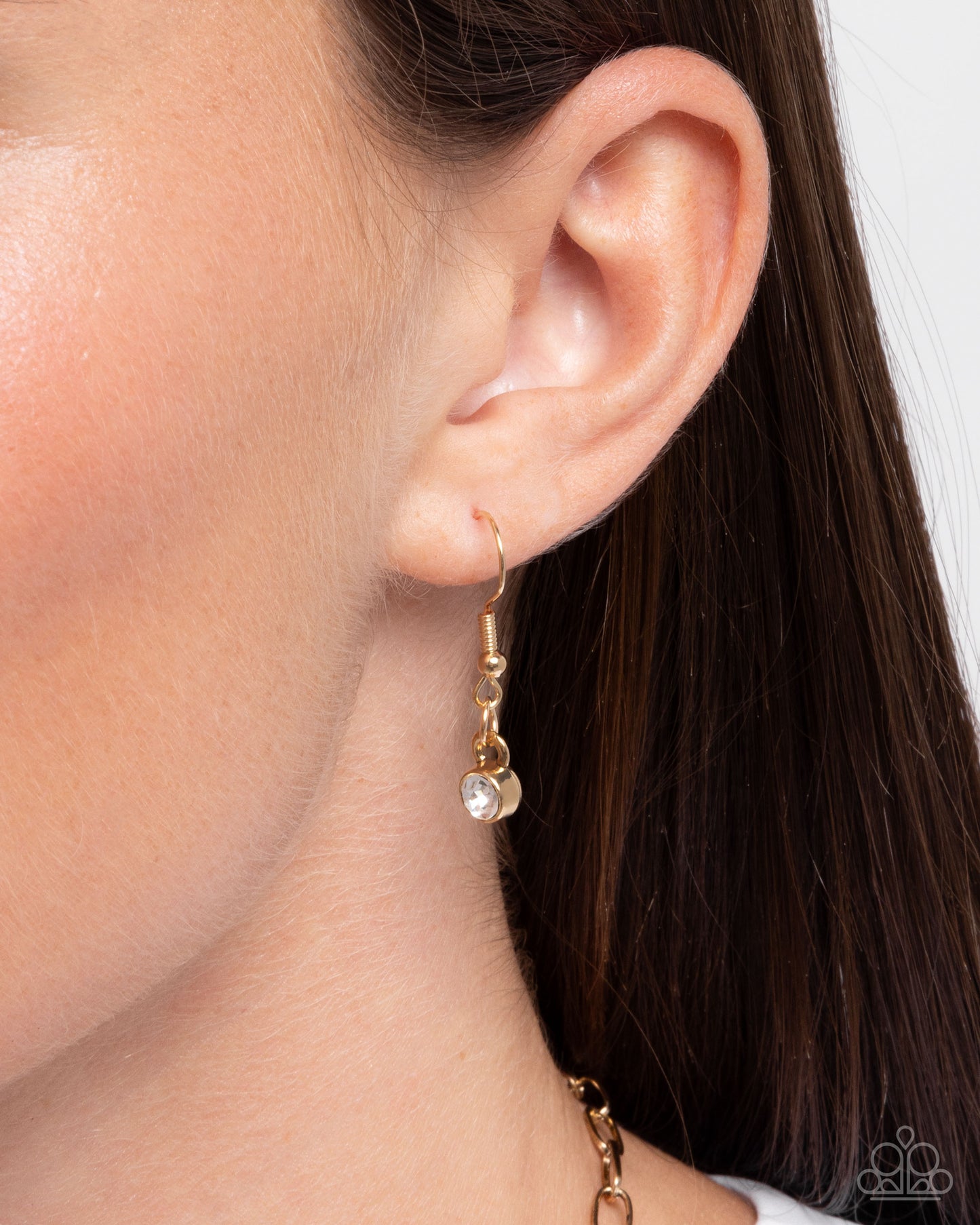 Focused Affection - Gold/White Rhinestone Heart Pendant Paparazzi Necklace & matching earrings