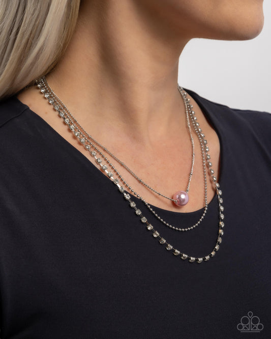 Symmetrical Shimmer - Pink Pearl/Mismatched Silver Chains Paparazzi Necklace & matching earrings