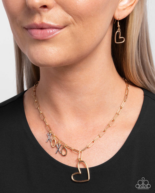 Courting Chains - Multicolor Metal "XOXO" Charms/Gold Heart Pendant Paparazzi Necklace & matching earrings
