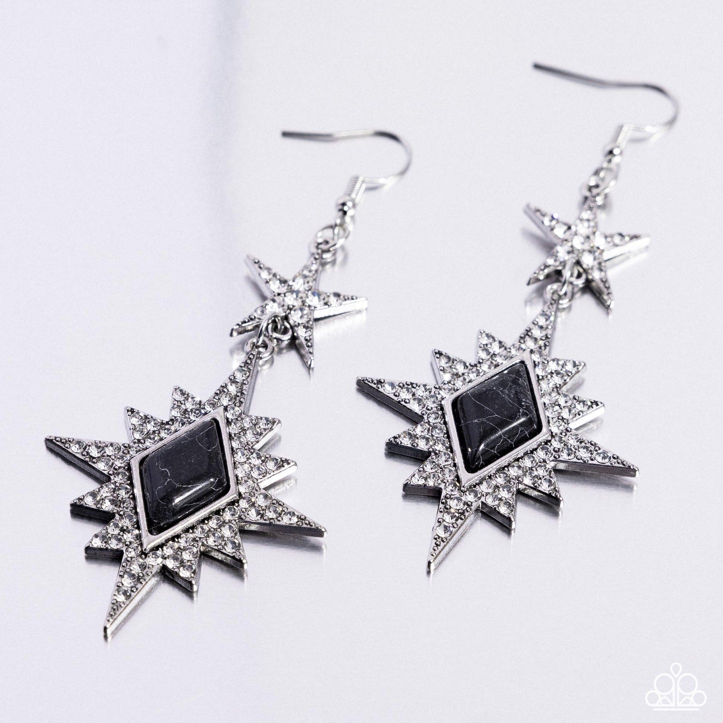 Stellar State of Mind - Black Stone/White Rhinestone Embellished Star Paparazzi Earrings