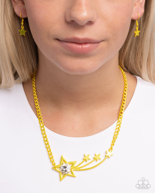Meteor Moment - Yellow Metallic Curb Chain/Oversized Shoot Star Pendant Paparazzi Necklace & matching earrings