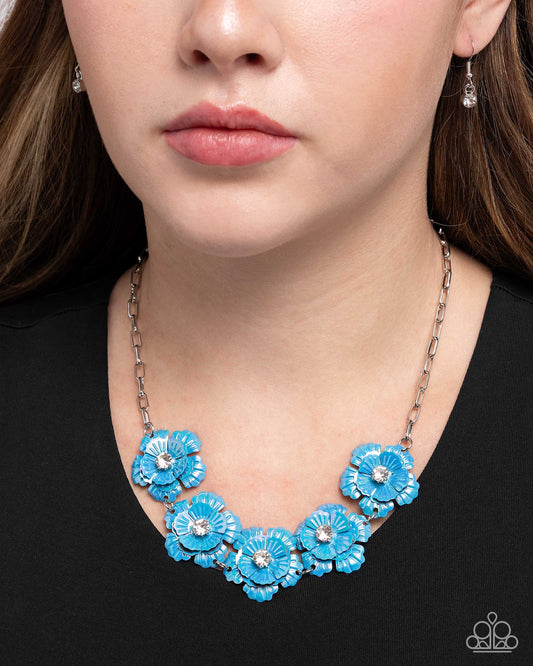 Flower Chain - Blue 3-D Iridescent Flower Paparazzi Necklace & matching earrings