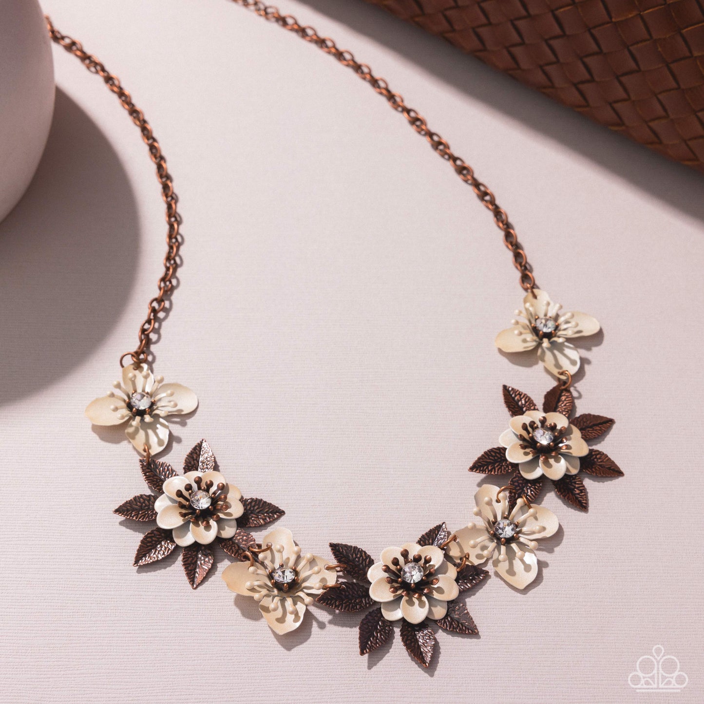 Springtime Song - Copper/Cream Pearlescent Flowers Paparazzi Necklace & matching earrings
