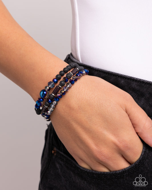 Dreamy Dance - Black & Iridescent Beads/Cylinder Accents Paparazzi Set of 3 Stretch Bracelets