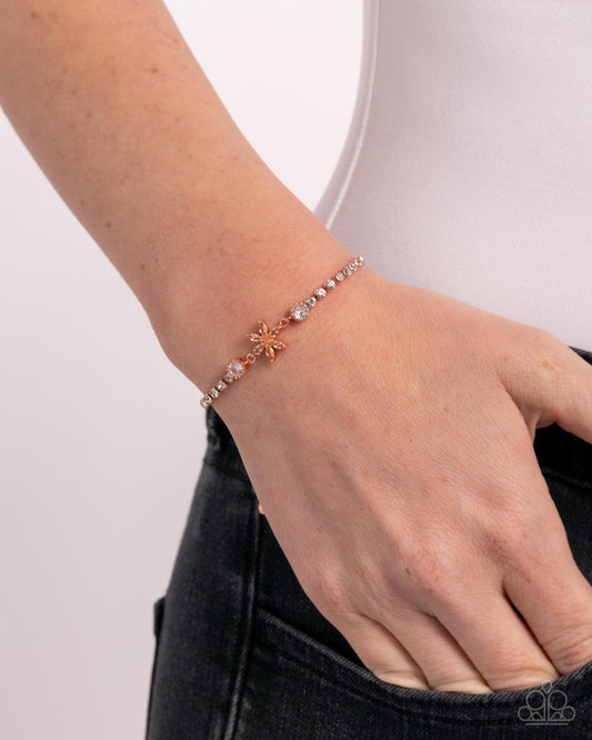 Dainty Delivery - Copper Dainty Chain/White Rhinestones/Rhinestone Flower Paparazzi Adjustable Bracelet
