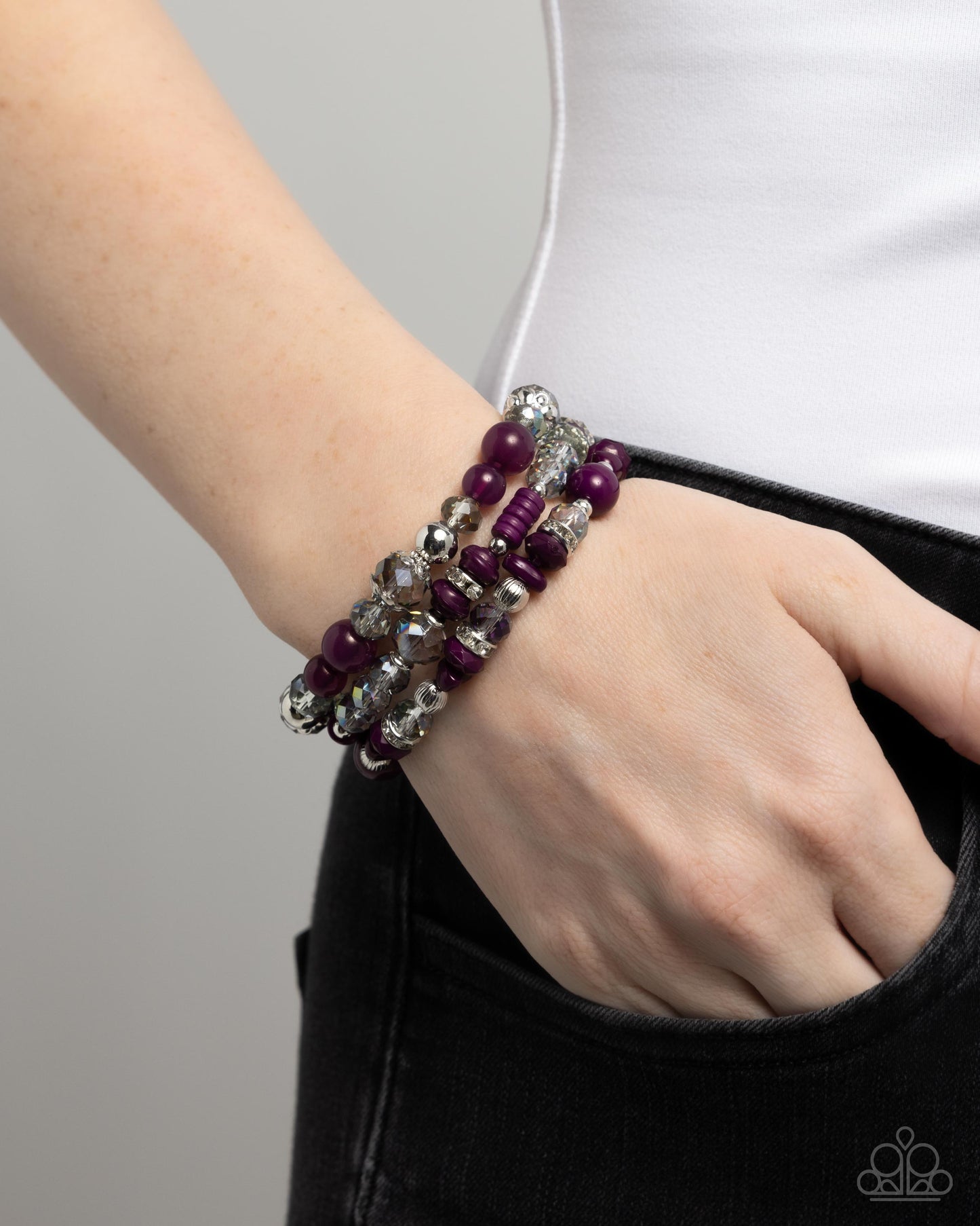 Complimentary Chic - Purple & Iridescent Beaded Set of 3 Paparazzi Stretch Bracelets