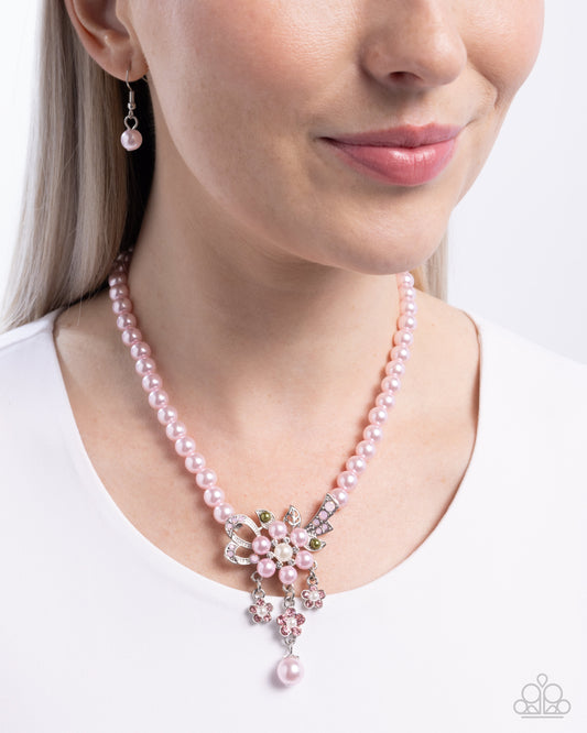 All Over TON - Pink Pearls/Boutonniere-Inspired Pendant Paparazzi Necklace & matching earrings