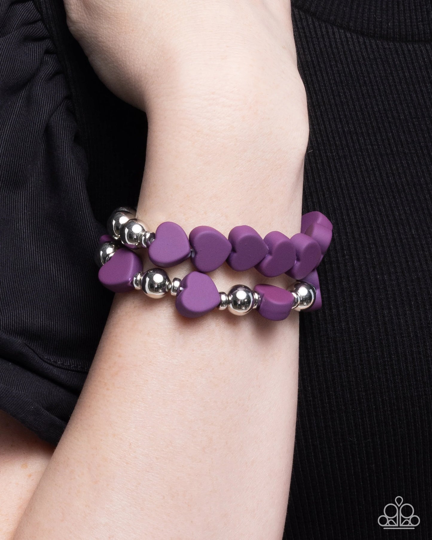 Malibu Motivation - Purple Hearts/Silver Beaded Paparazzi Necklace, Bracelet, & matching earrings