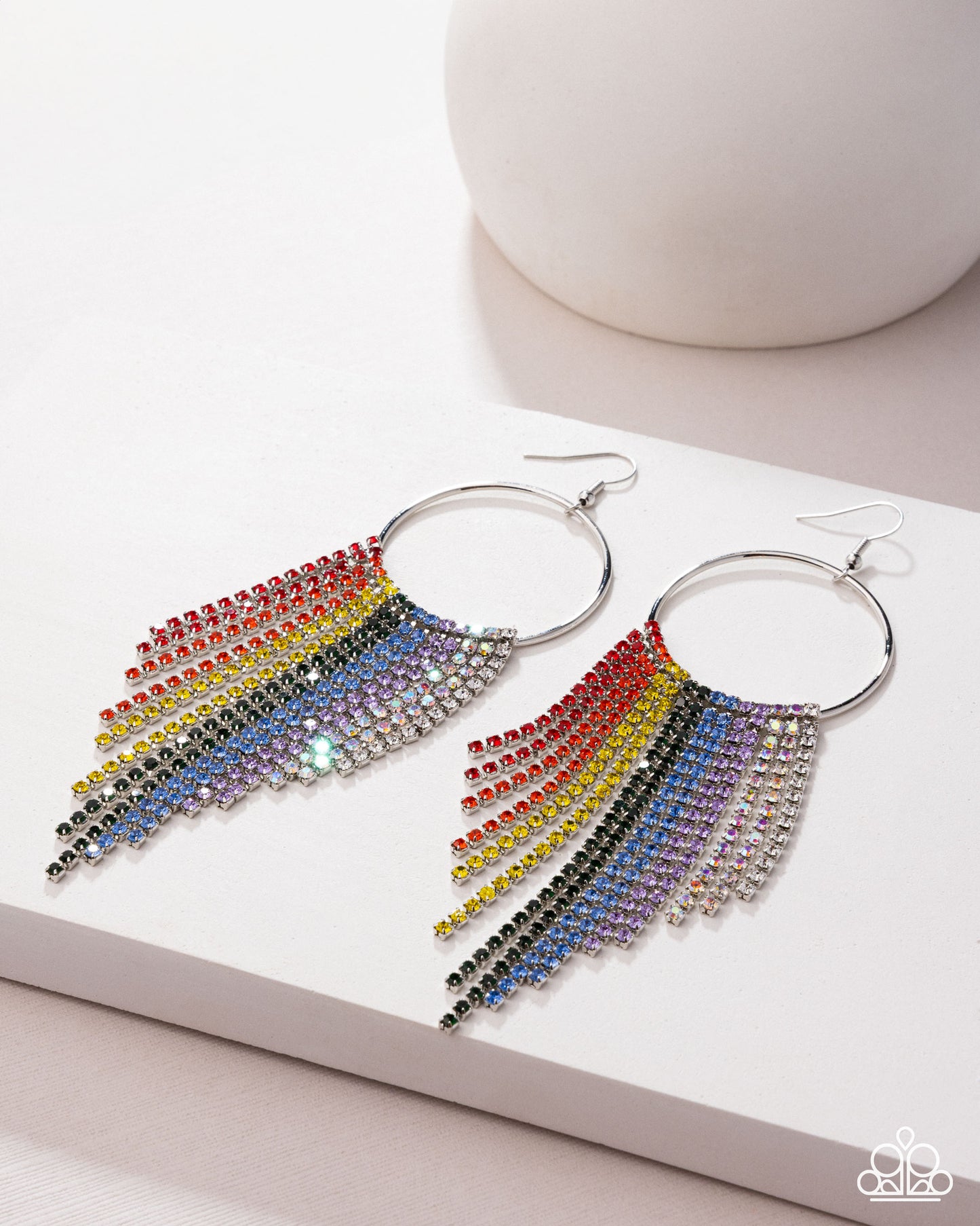 Streamlined Shimmer - Multicolored Rainbow Rhinestone Tassels Paparazzi Earrings