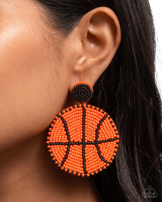 Shooting Hoops - Orange & Black Seed Bead Basketball Paparazzi Earrings