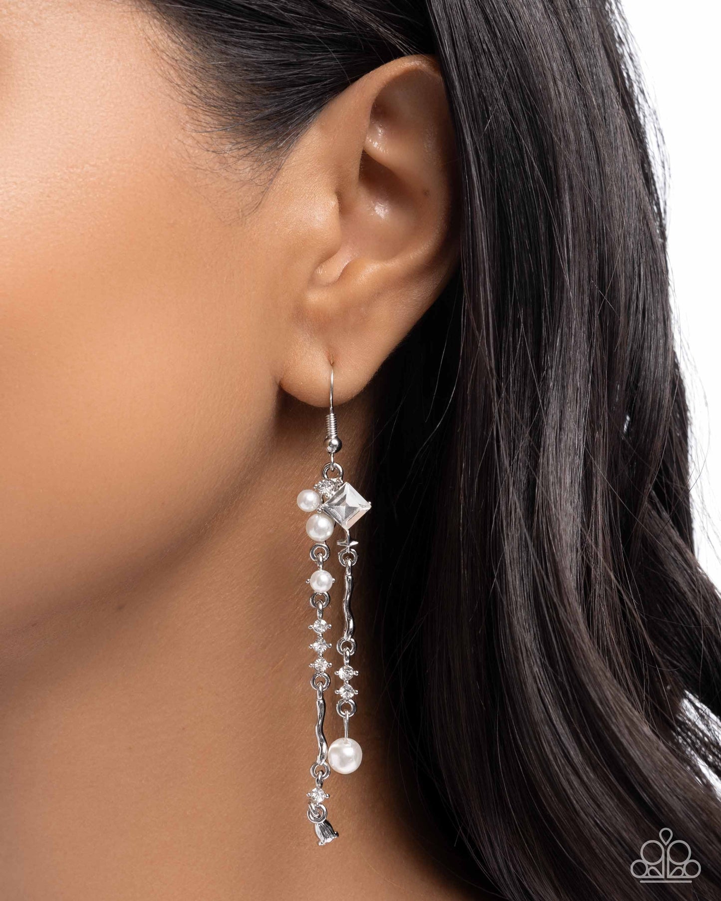 Glowing Gamut - White Pearls/White Rhinestones/White Teardrop Gems Paparazzi Earrings