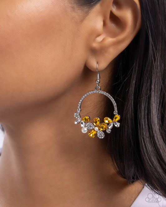 Bouquet Bliss - Yellow & White Rhinestone Flowers Paparazzi Earrings