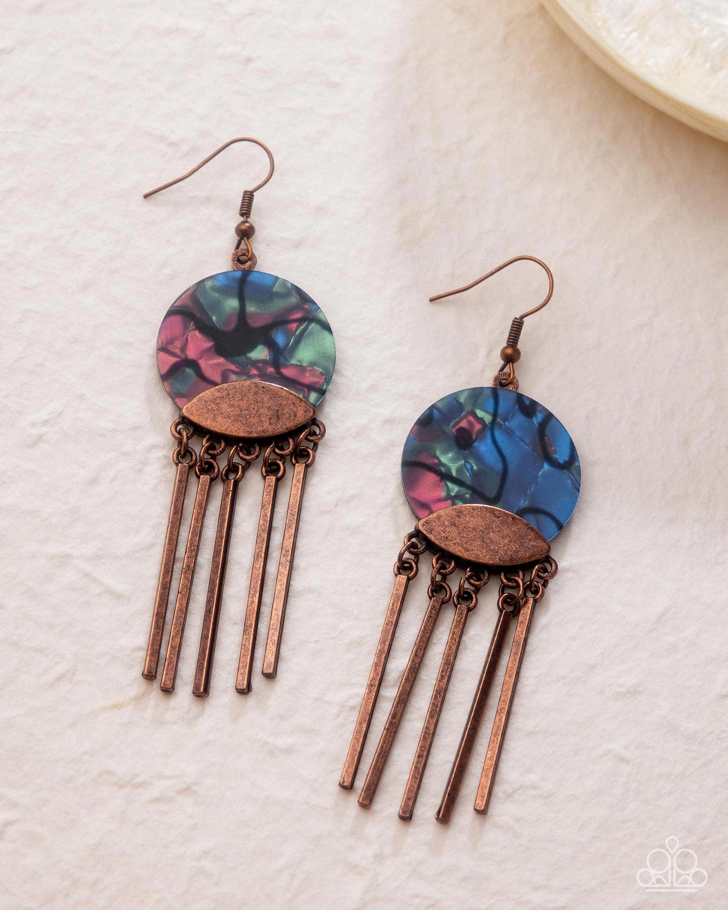 Disc Destiny - Copper Bar Tassels & Abalone Shell Paparazzi Earrings