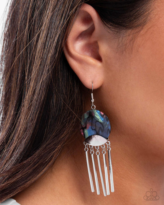 Disc Destiny - Multicolored Abalone Shell/Silver Bar Tassel Paparazzi Earrings