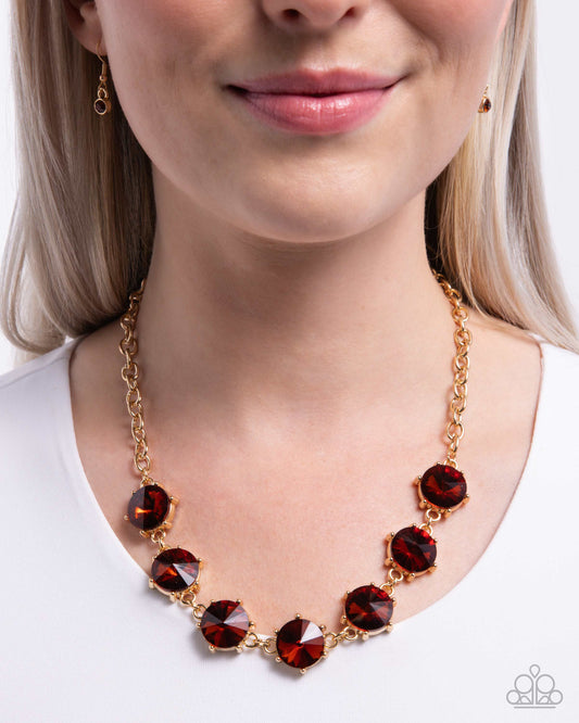 Drowning in Dazzle - Brown Tea Oversized Gems/Gold Chain Paparazzi Necklace & matching earrings
