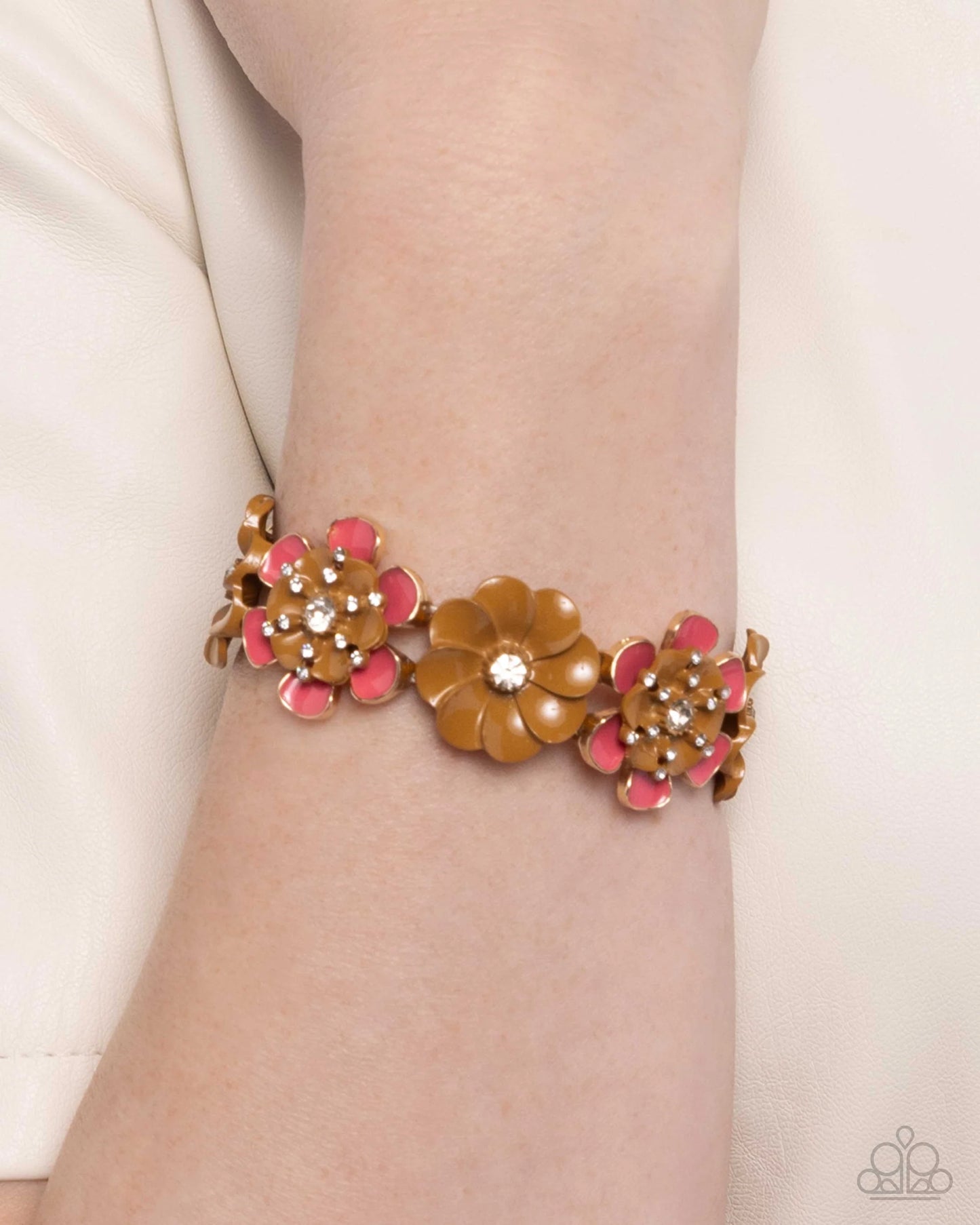 Botanic Beginner Complete Set - Brown/Pink Flowers Paparazzi Necklace, Bracelet, & matching earrings