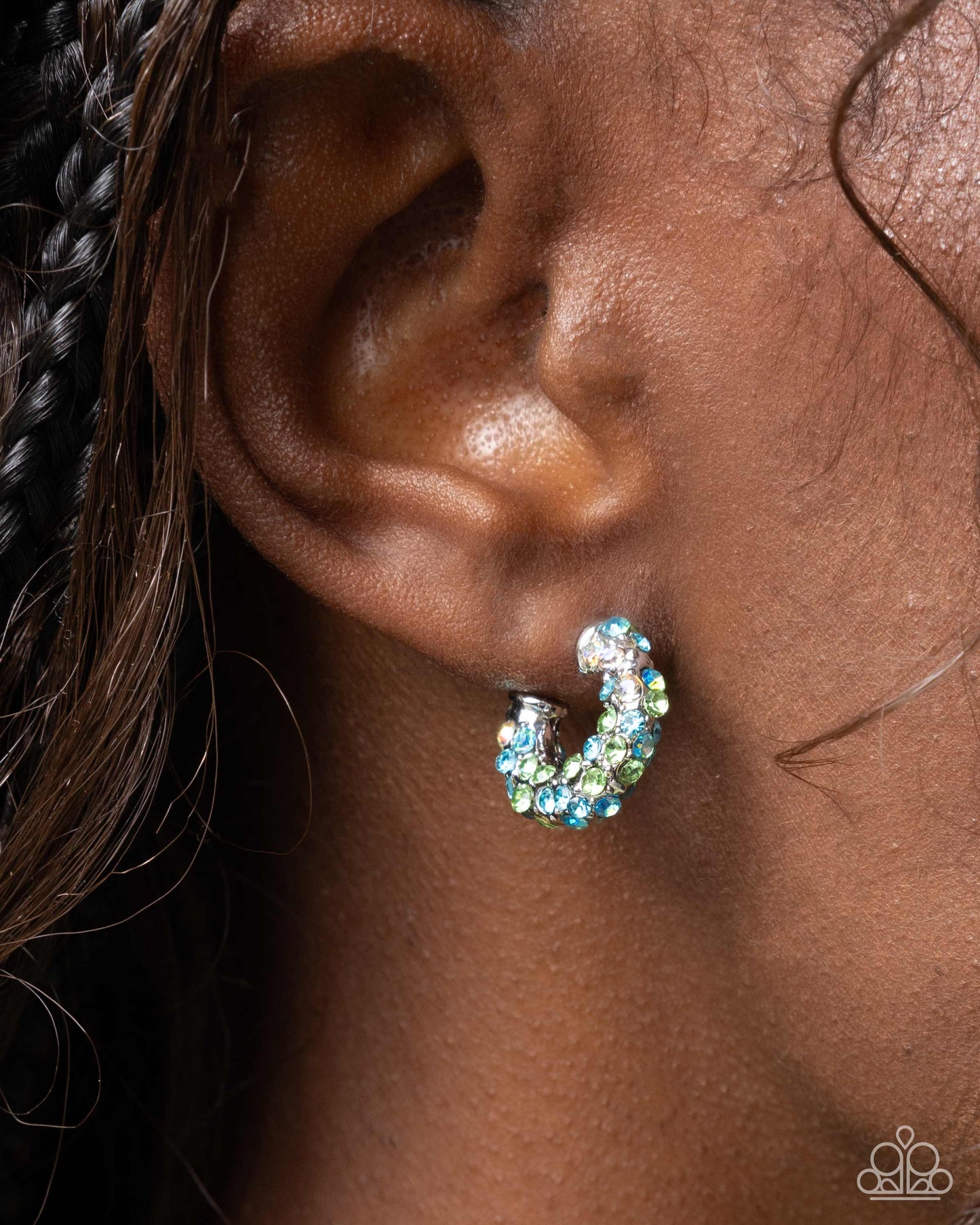 Iridescent Improv/Iridescent Influence - Multicolored Rhinestone Embellished Mini Hoops & Ear Cuff Paparazzi Earrings