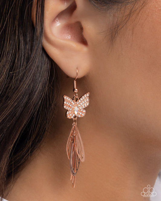 Fairy Dust - Copper Butterfly & Copper Butterfly Wing Tassels Paparazzi Earrings