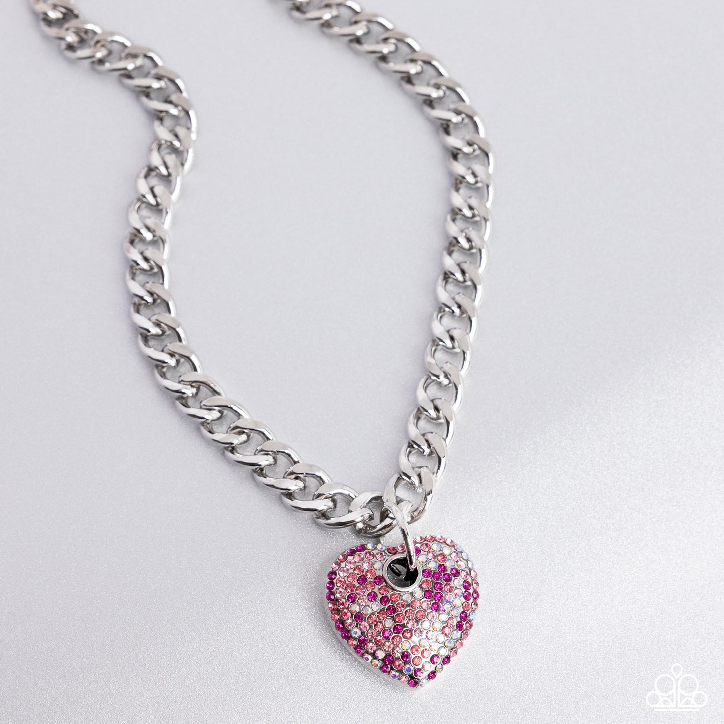 Ardent Affection - Pink Rhinestone Embellished Oversized Heart Pendant Paparazzi Necklace & matching earrings