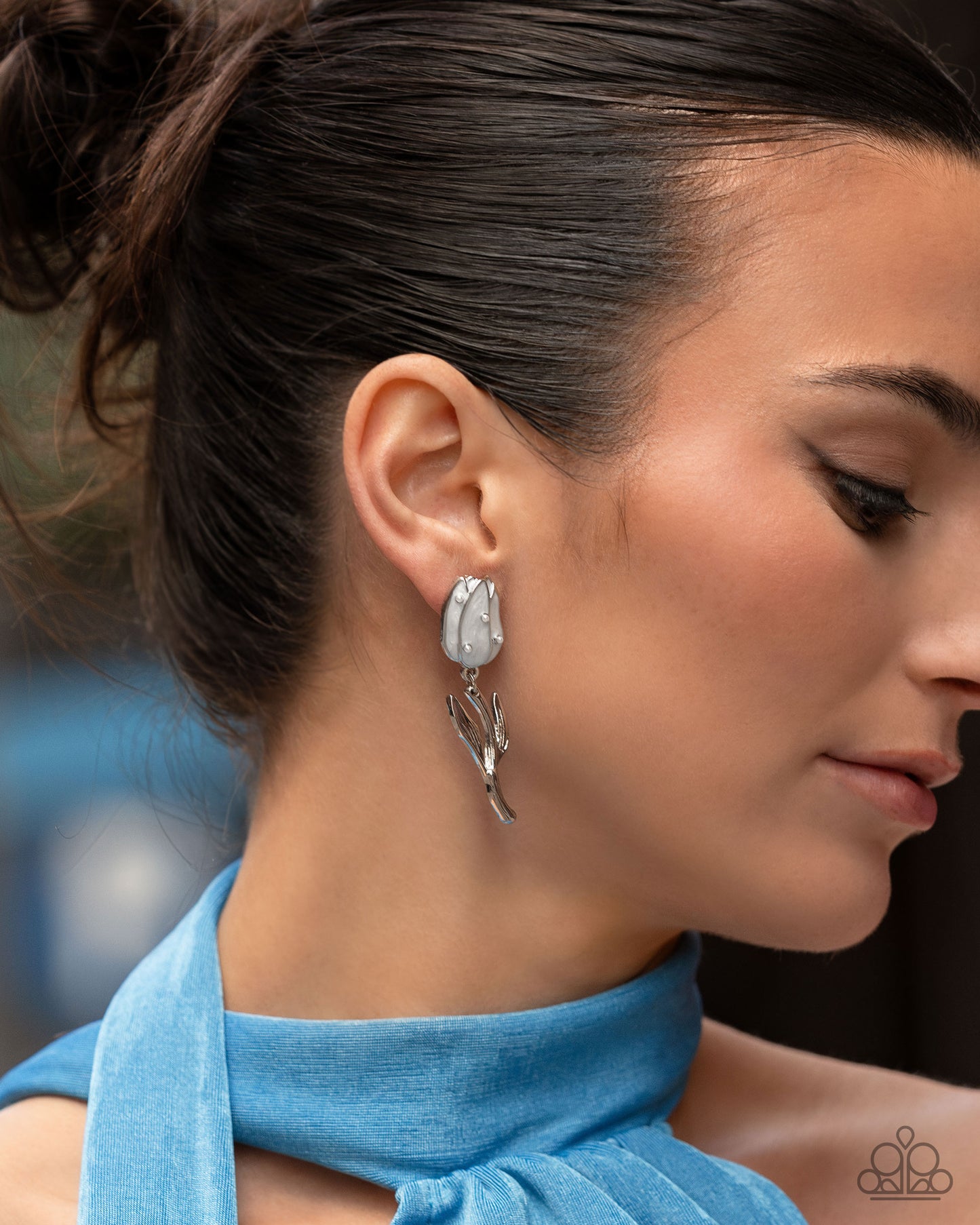 Timeless Tulip - White Pearl-Painted Silver Tulip Paparazzi Earrings