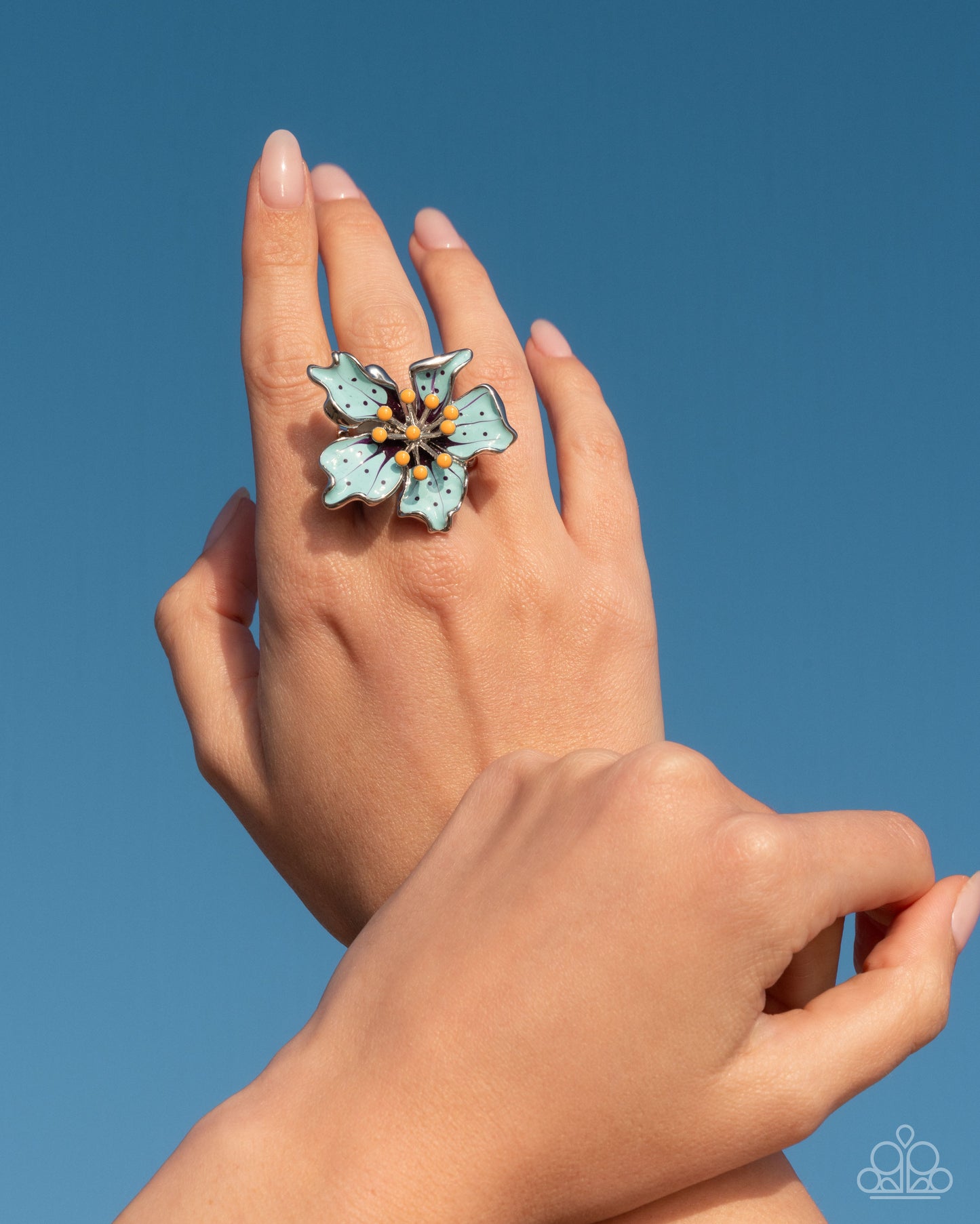 Fast Florals - Blue Flower/Yellow Dotted Center Paparazzi Ring