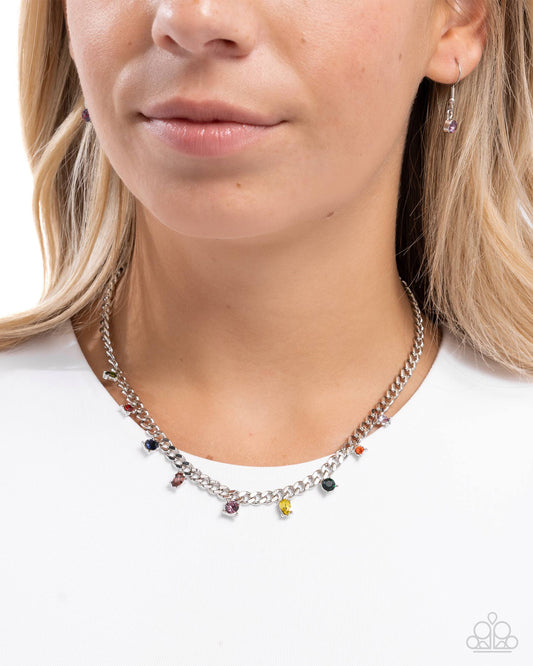 Rebellious Radiance - Multicolored Gems/Thick Silver Curb Chain Paparazzi Necklace & matching earrings