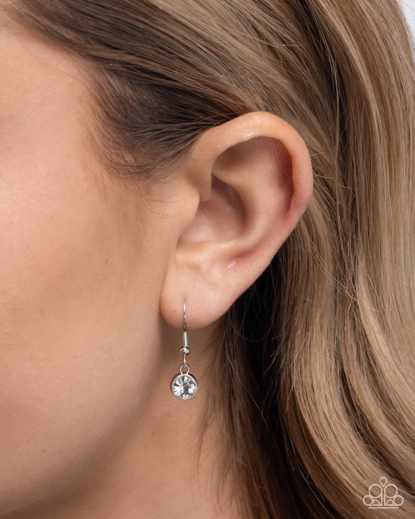 Cuddly Chic - White Rhinestone Embellished Silver Teddy Bear Pendant Paparazzi Necklace & matching earrings