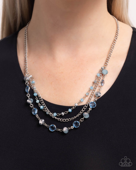 Charismatic Cascade - Blue UV Beads/Silver Chains Paparazzi Necklace & matching earrings