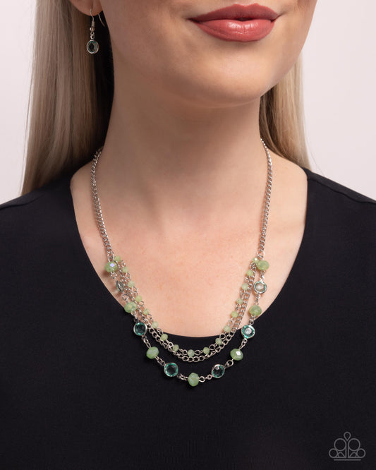 Charismatic Cascade - Green UV Beaded Paparazzi Necklace & matching earrings