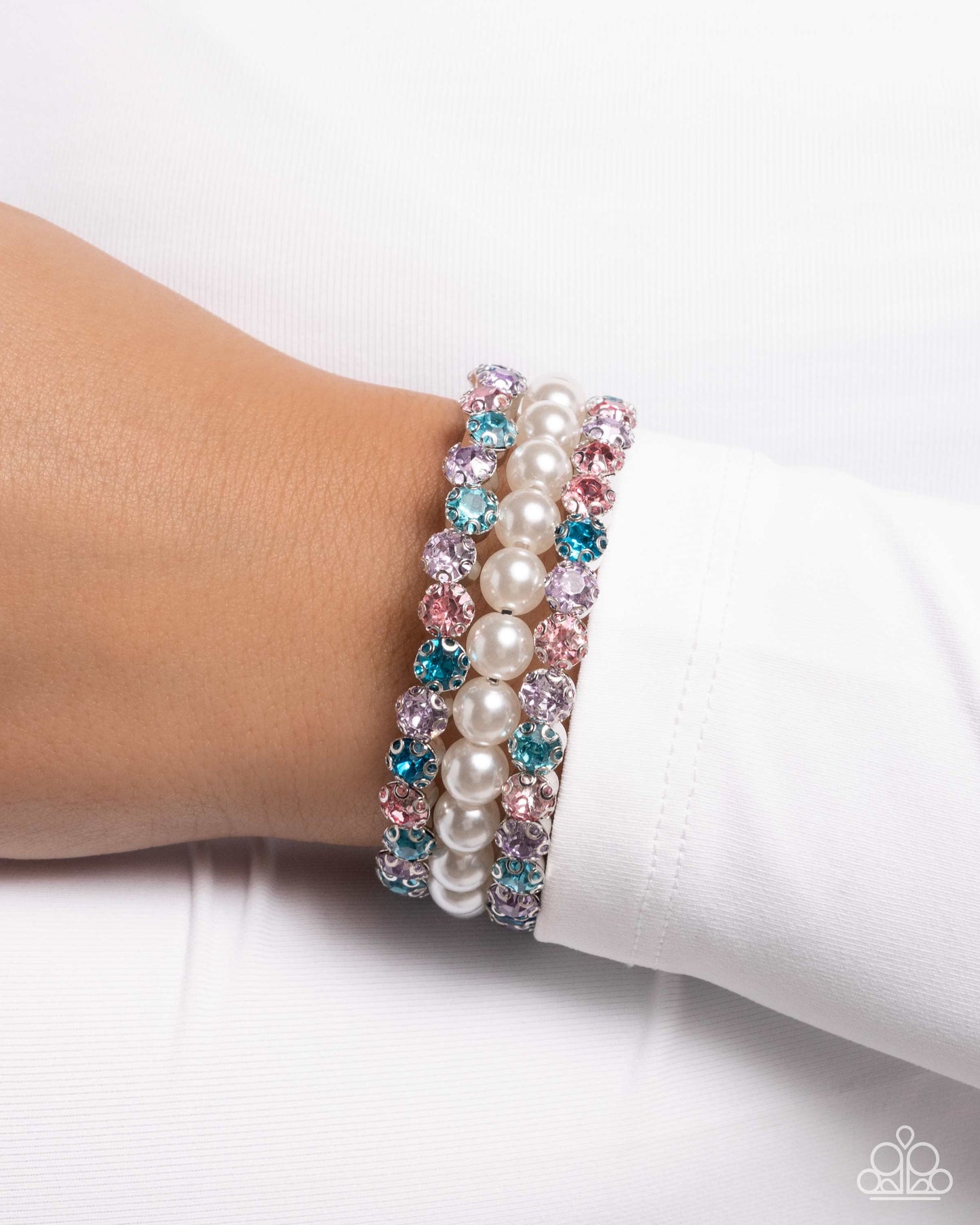 Grandiose Glitz - Multicolored Gems & White Pearls Paparazzi Coil Bracelet