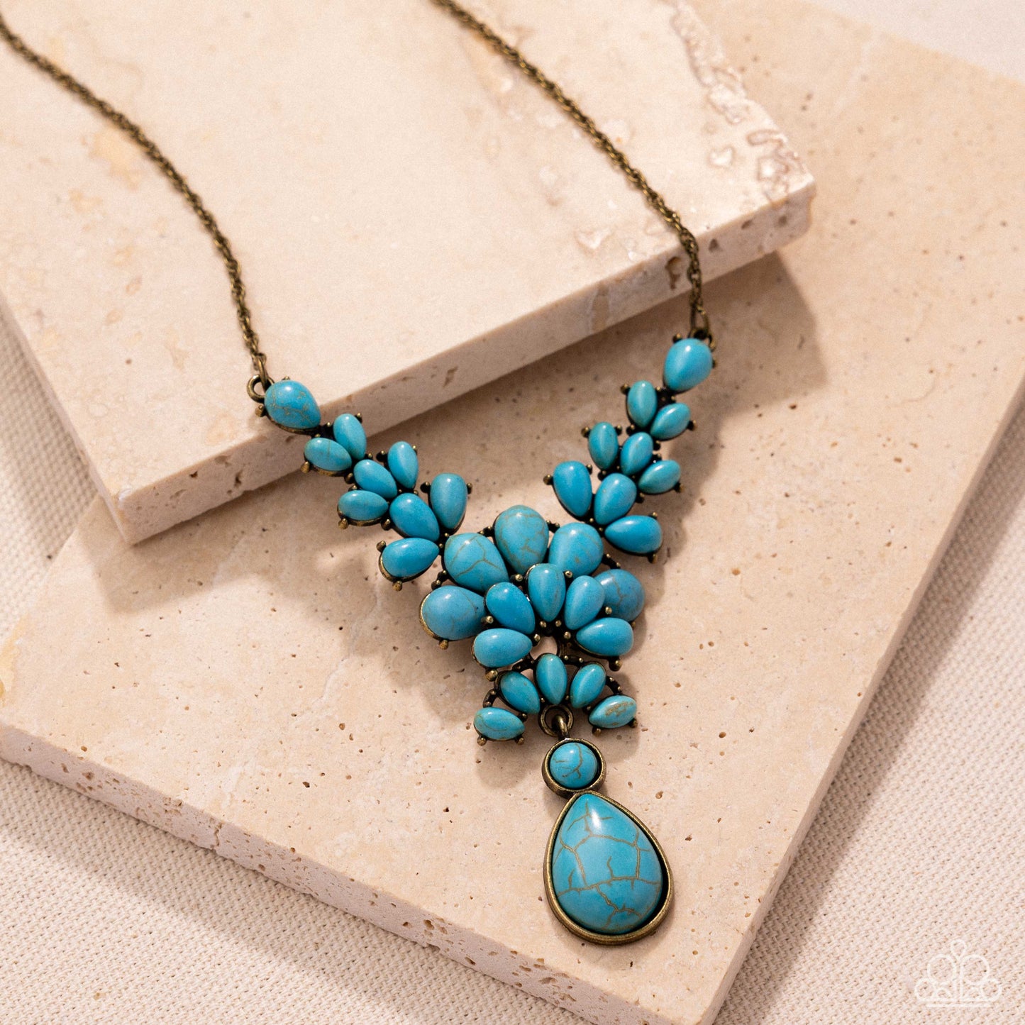 Haute Havoc - Brass Chain/Turquoise Stones Paparazzi Necklace & matching earrings