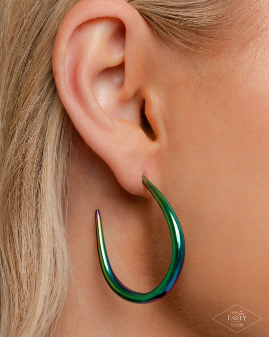 CURVE Your Appetite - Multicolor Oil Spill Asymmetrical Hoop Paparazzi Earrings
