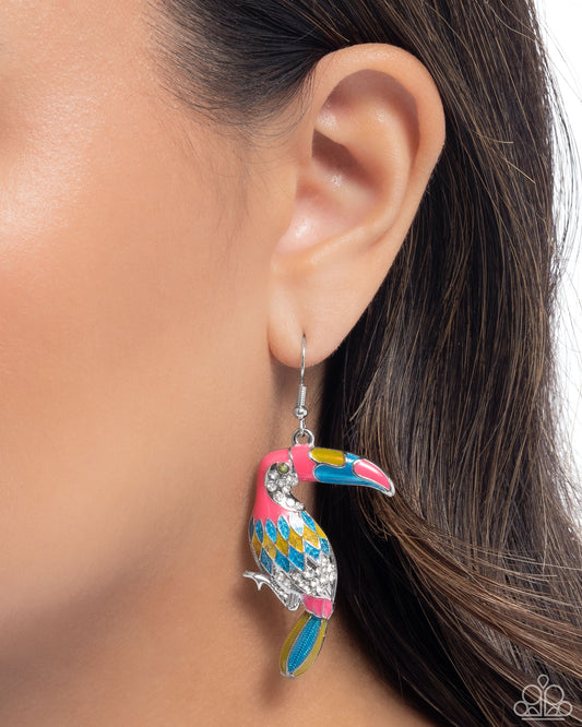 Toucan Tourist - Pink, Blue, Yellow Toucan Paparazzi Earrings