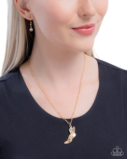 Dazzling-Yard Dash - Gold Track Shoe Pendant Paparazzi Necklace & matching earrings