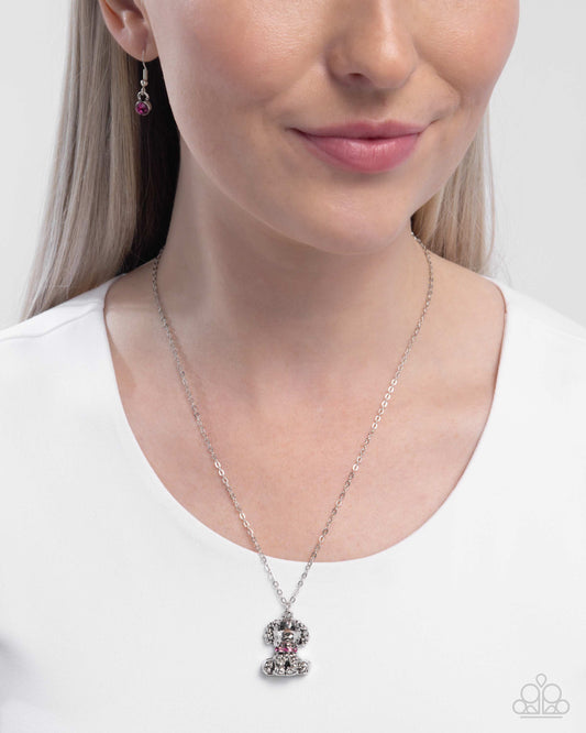Poodle Pizzazz - Pink Rhinestone Collar/Silver Puppy Pendant Paparazzi Necklace & matching earrings