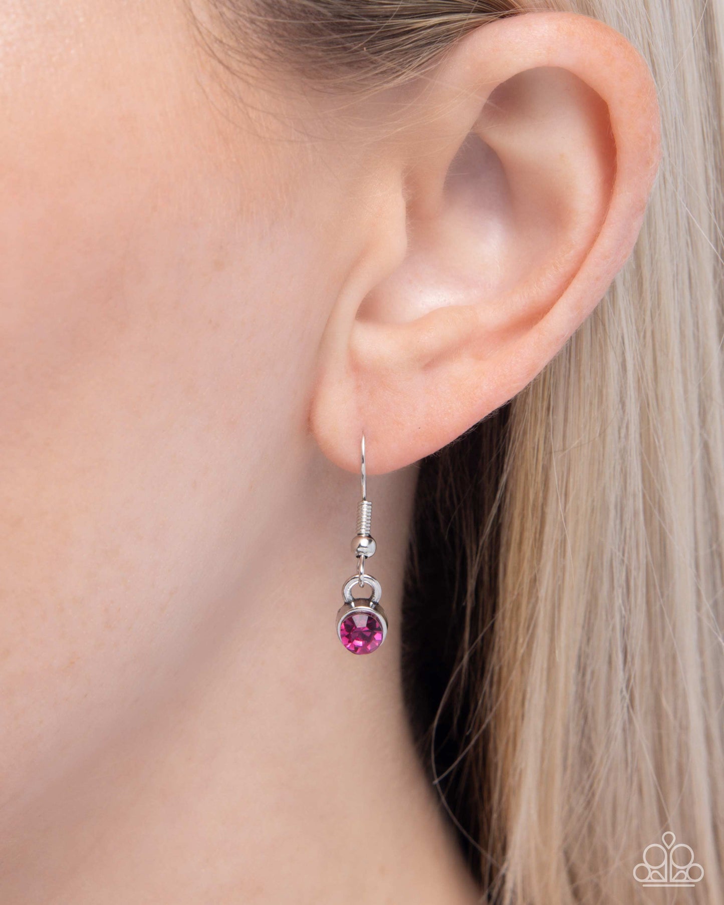Poodle Pizzazz - Pink Rhinestone Collar/Silver Puppy Pendant Paparazzi Necklace & matching earrings