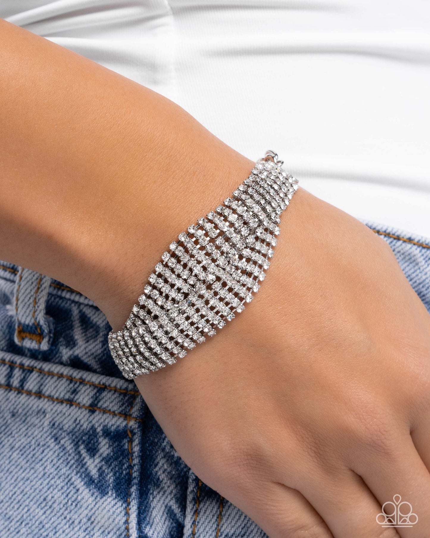 Trustworthy Twist - White Rhinestone Encrusted Silver Chain Paparazzi Tennis Bracelet