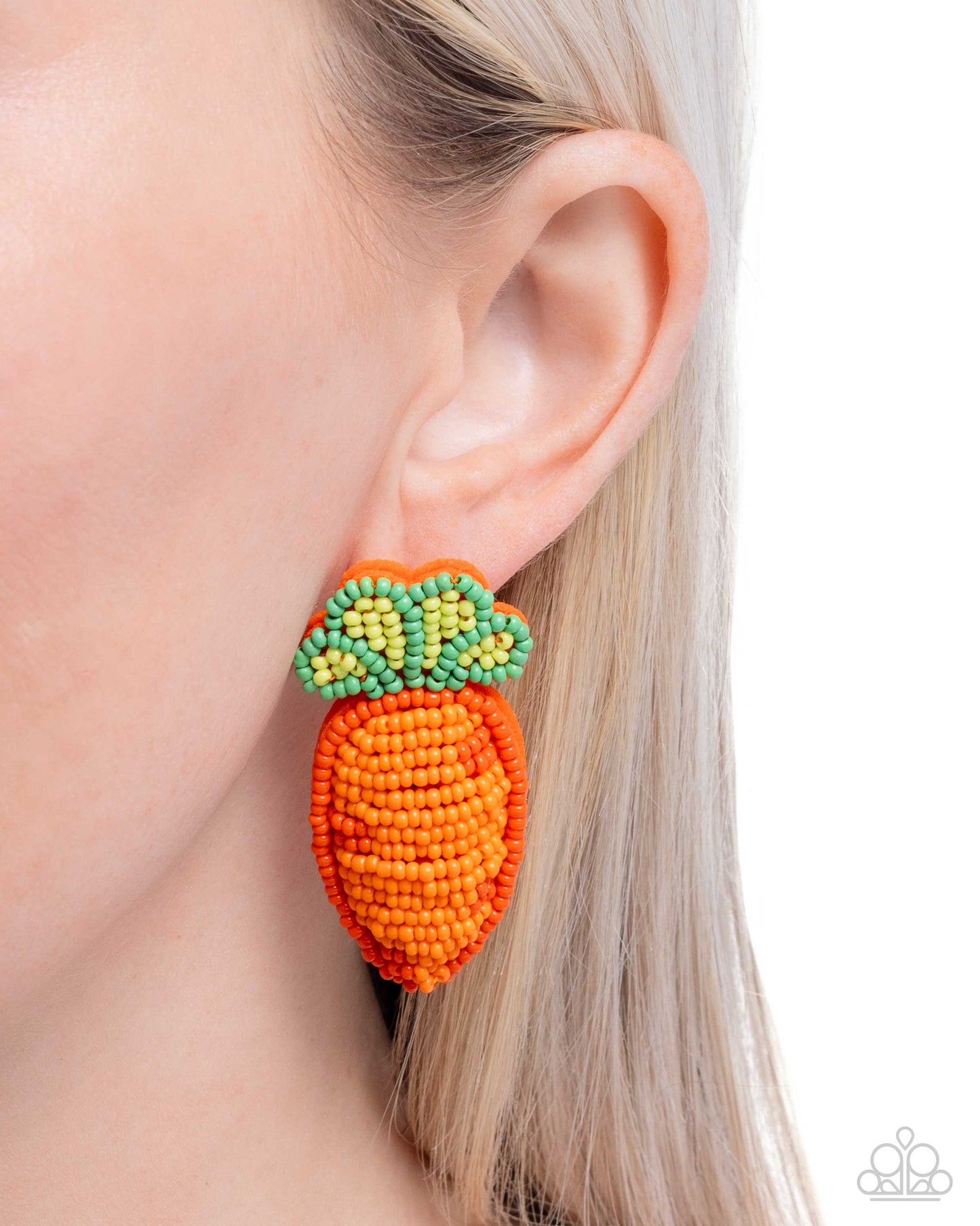 Carefree Carrot - Orange & Green Seed Bead Carrot Paparazzi Earrings