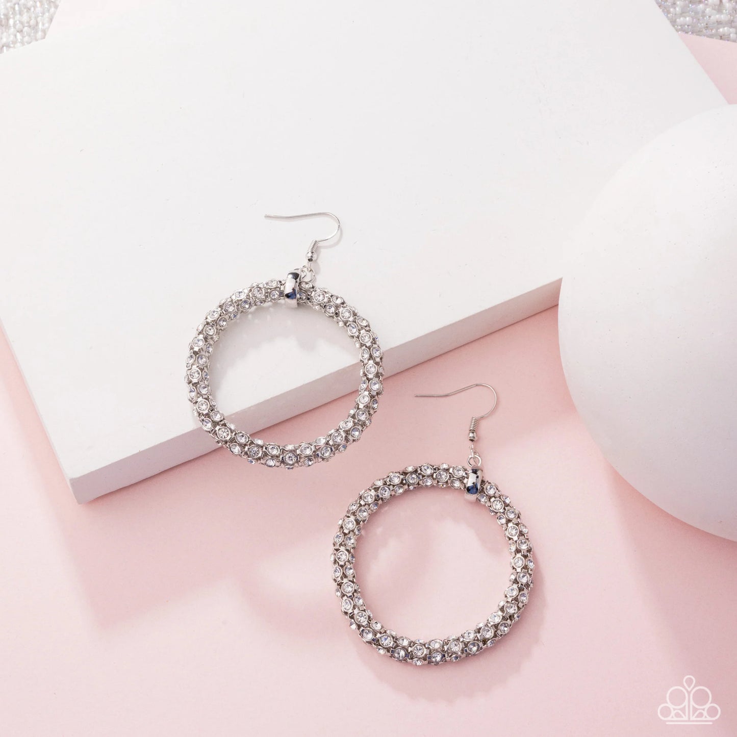 Breathtaking Beacon - White Rhinestones/Silver Bubbly Fittings Paparazzi Earrings