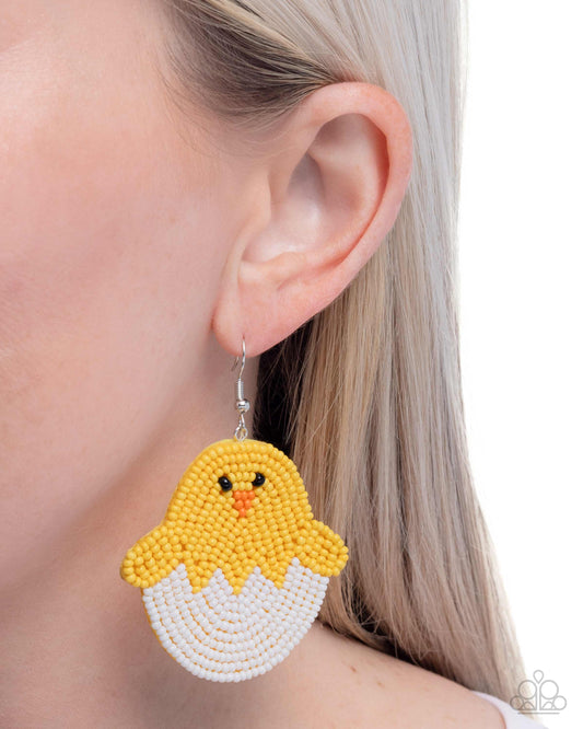 Capricious Chick - Yellow Chic Seed Bead & White Seed Bead Egg Paparazzi Earrings
