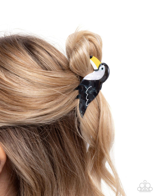 Toucan Theme - Black, White, & Yellow Acrylic Toucan Paparazzi Hair Claw