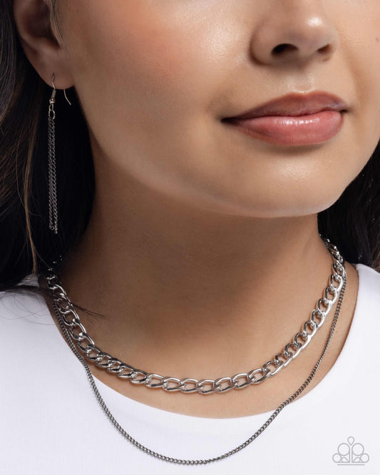CHAIN-ge of Heart - Silver Curb Chain/Gunmetal Chain Paparazzi Necklace & matching earrings