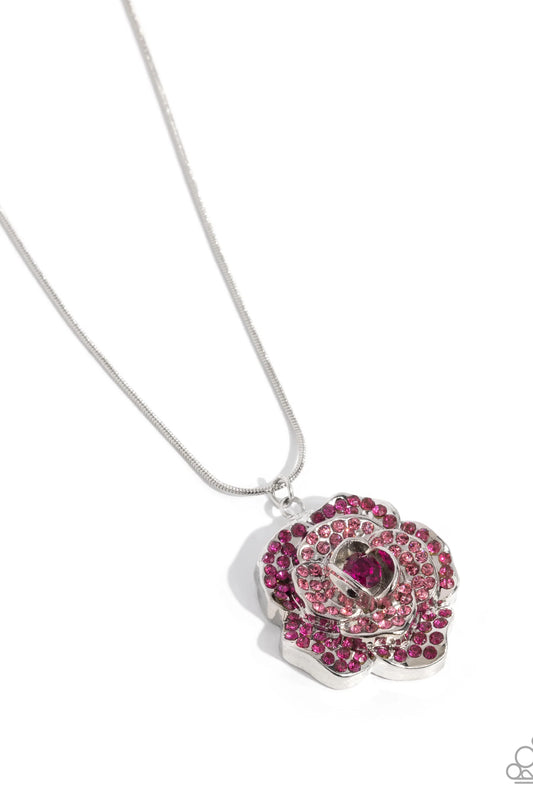 Blossoming Belle - Pink Rose Pendant Paparazzi Necklace & matching earrings