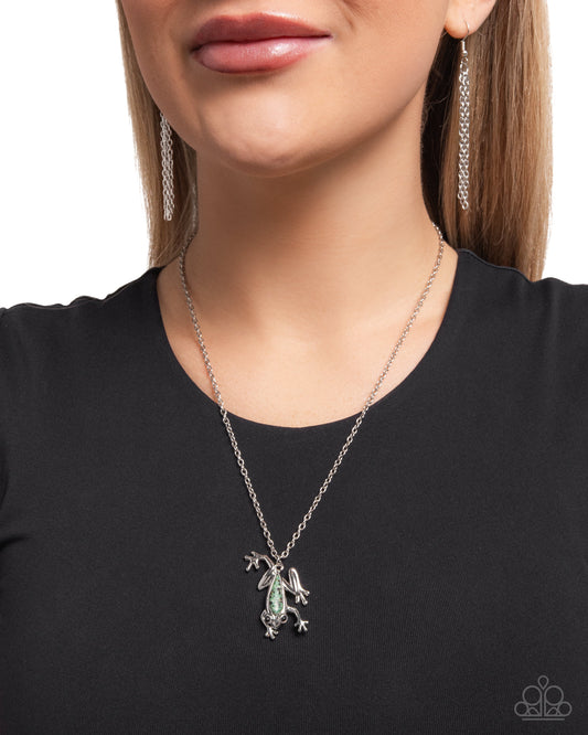 Flashy Tree Frog - Green Marbled Stone/Silver Tree Frog Pendant Paparazzi Necklace & matching earrings