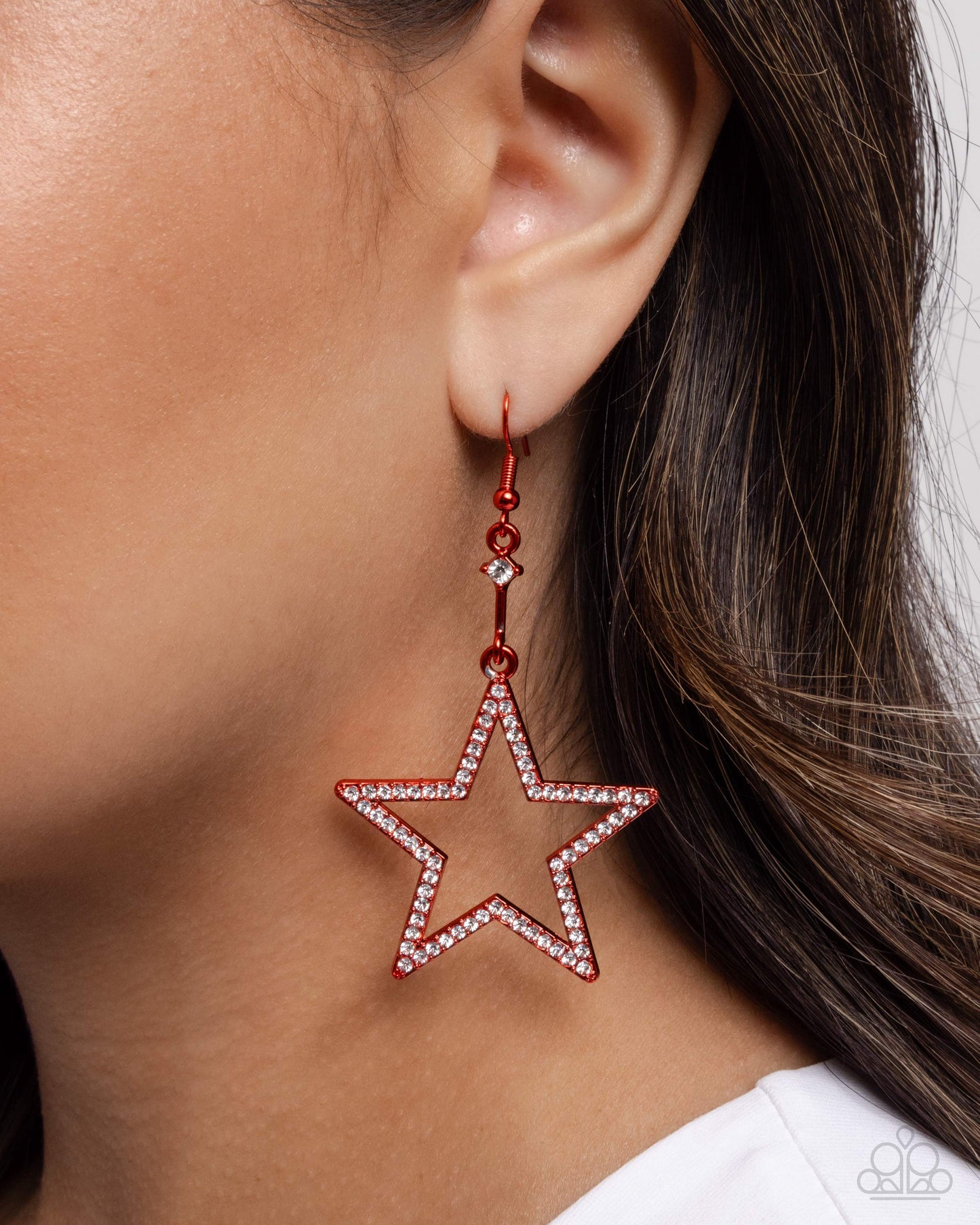 Steady Stars - Red Metallic Stars/White Rhinestones Paparazzi Earrings