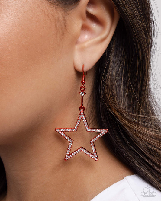 Steady Stars - Red Metallic Stars/White Rhinestones Paparazzi Earrings