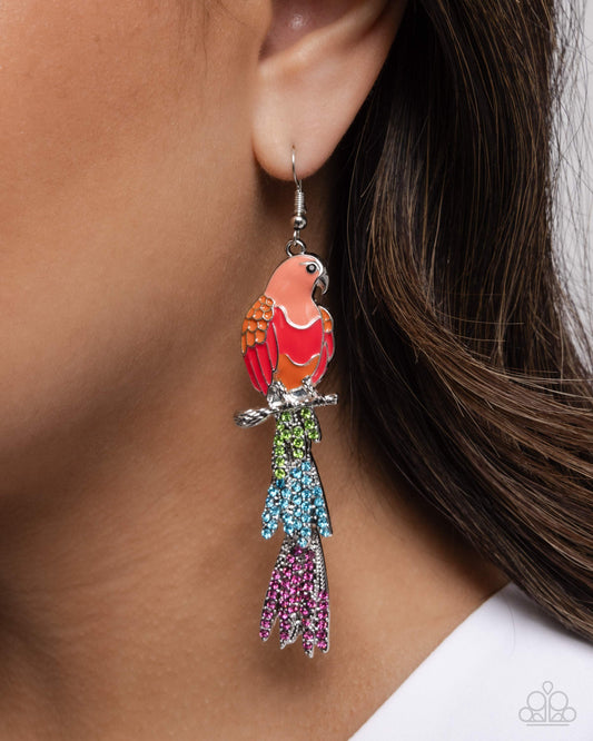 Parrot Pull - Orange, Peach, & Pink Painted Parrot Paparazzi Earrings